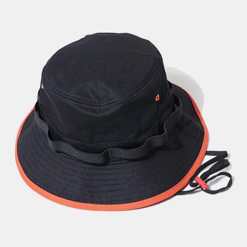 Unisex Cotton Contrast Drawstring Sunscreen Simple Bucket Hat