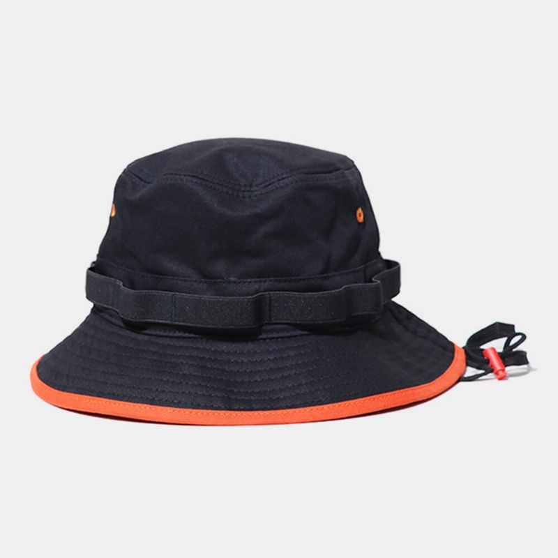 Unisex Cotton Contrast Drawstring Sunscreen Simple Bucket Hat