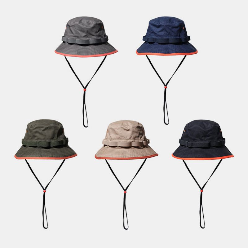 Unisex Cotton Contrast Drawstring Sunscreen Simple Bucket Hat