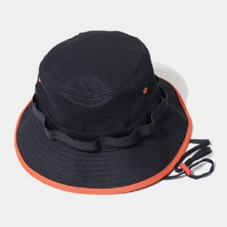 Unisex Cotton Contrast Drawstring Sunscreen Simple Bucket Hat