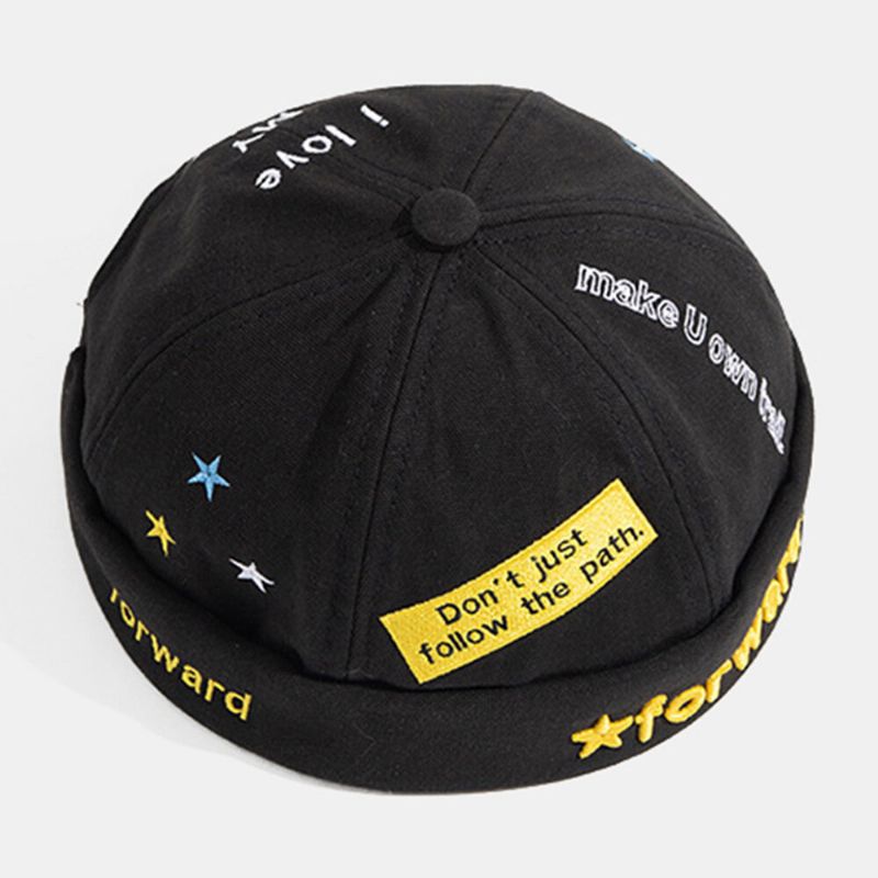 Unisex Cotton Dome Letter Slogan Stars Embroidered Patch Skull Cap Fashion Casual Beanie Melon Cap Landlord Cap Harbor Hat