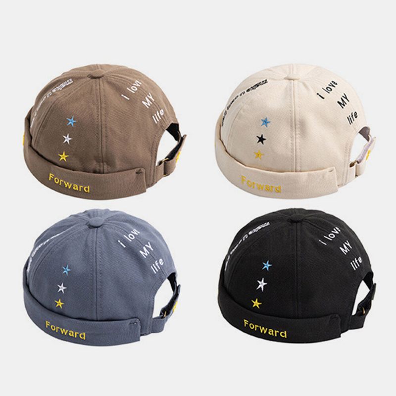 Unisex Cotton Dome Letter Slogan Stars Embroidered Patch Skull Cap Fashion Casual Beanie Melon Cap Landlord Cap Harbor Hat