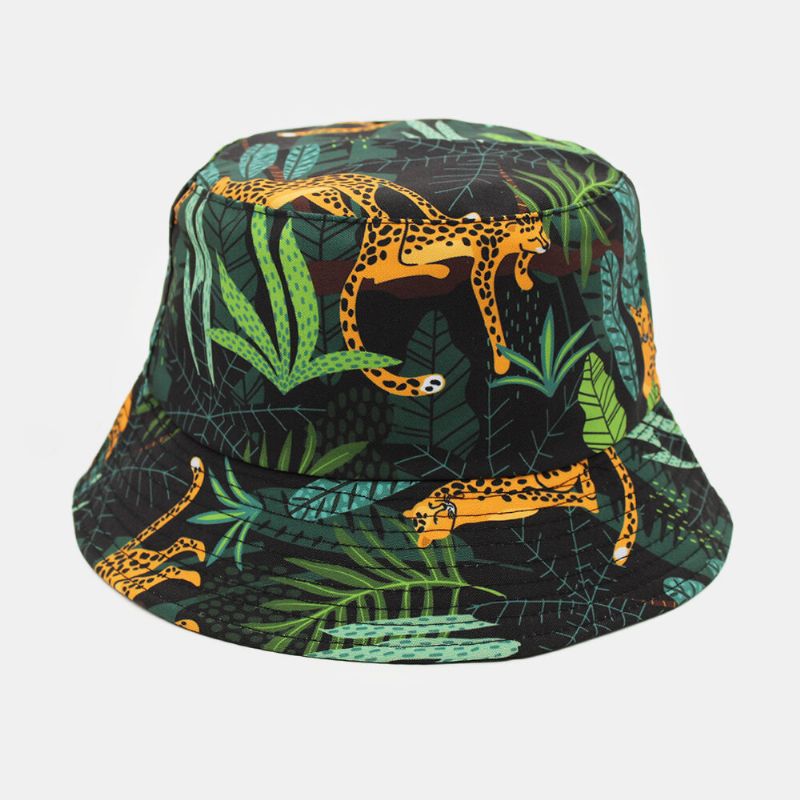 Unisex Cotton Forest Bucket Hat Wendbarer Doppelseitig Zu Tragender Tiger Plant Outdoor-sonnenschutz Strandhut Sonnenhut