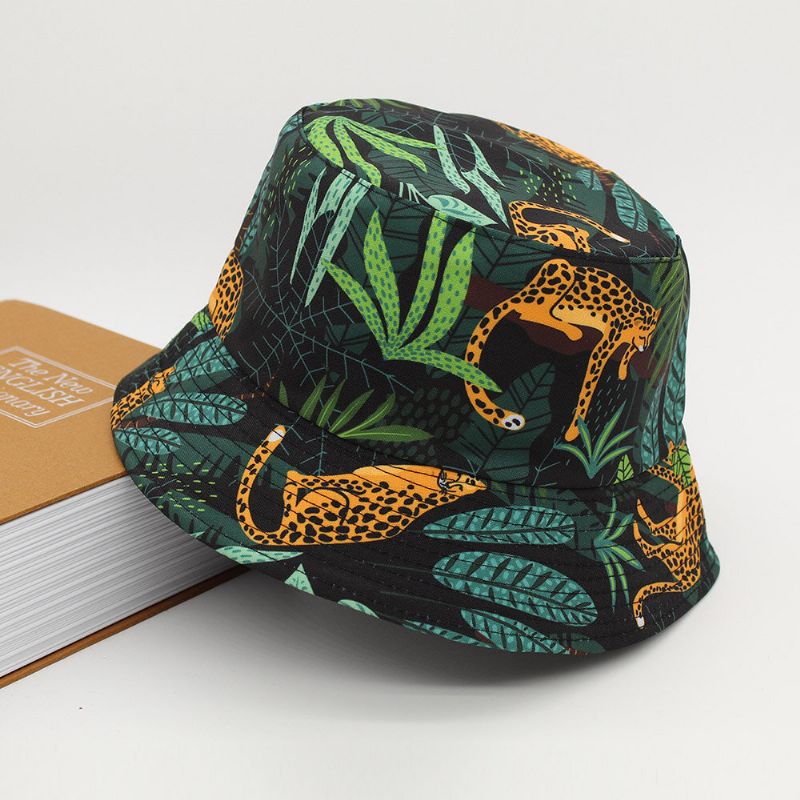 Unisex Cotton Forest Bucket Hat Wendbarer Doppelseitig Zu Tragender Tiger Plant Outdoor-sonnenschutz Strandhut Sonnenhut