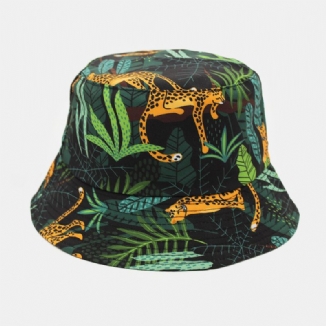 Unisex Cotton Forest Bucket Hat Wendbarer Doppelseitig Zu Tragender Tiger Plant Outdoor-sonnenschutz Strandhut Sonnenhut