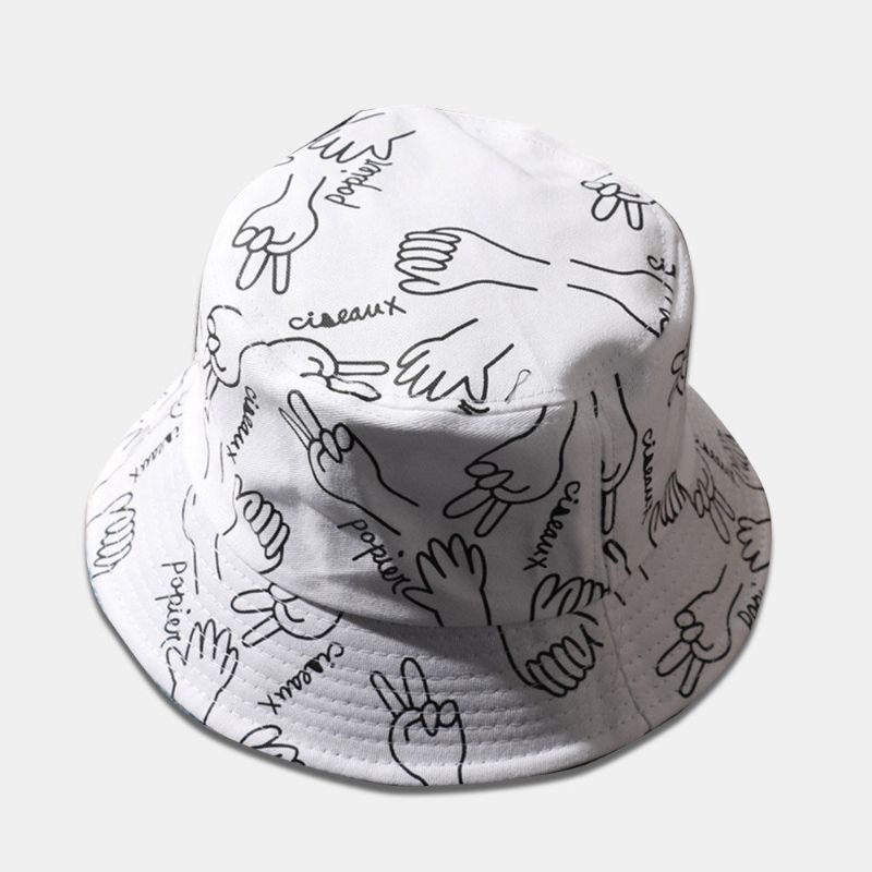 Unisex Cotton Letters Line Drawing Gestures Graffiti Fashion Sunshade Bucket Hat