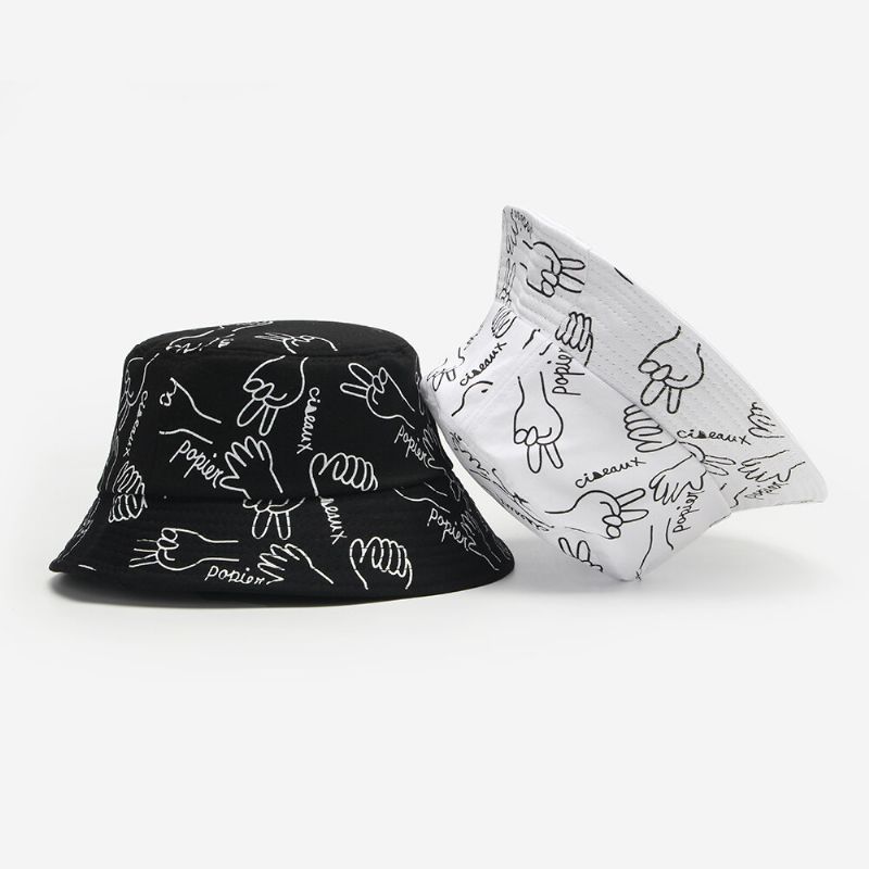 Unisex Cotton Letters Line Drawing Gestures Graffiti Fashion Sunshade Bucket Hat