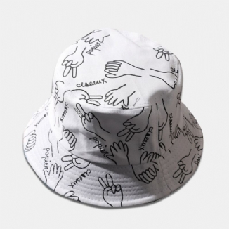 Unisex Cotton Letters Line Drawing Gestures Graffiti Fashion Sunshade Bucket Hat