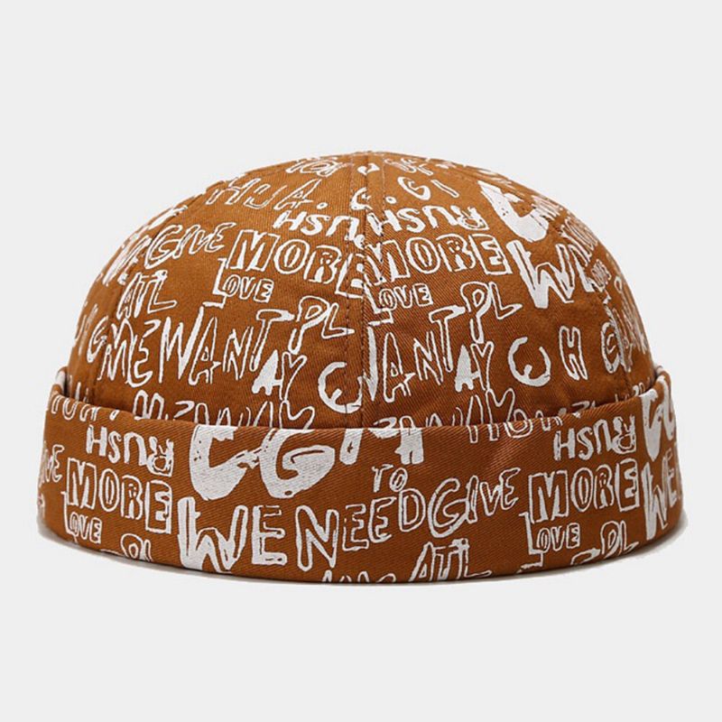 Unisex Cotton Overlay Letters Graffiti Print Trendy All-match Brimless Beanie Landlord Caps Skull Caps