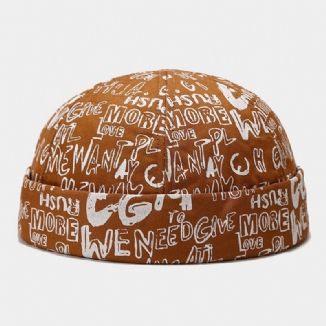 Unisex Cotton Overlay Letters Graffiti Print Trendy All-match Brimless Beanie Landlord Caps Skull Caps