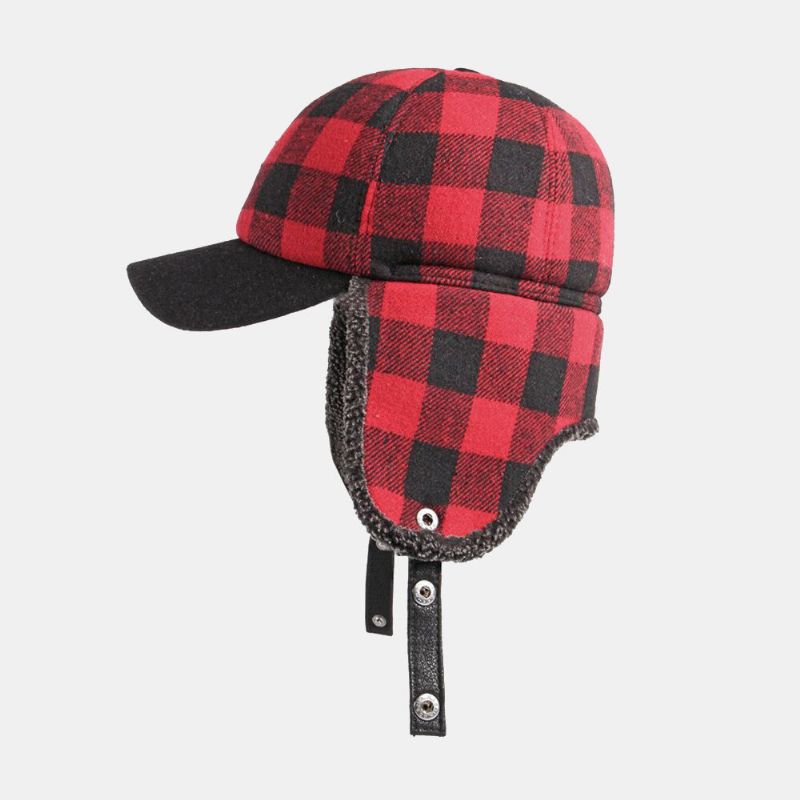 Unisex Cotton Plus Velvet Thick Plaid Baseball Cap Herbst Winter Gehörschutz Ohrenschützer Winddichte Warme Mütze