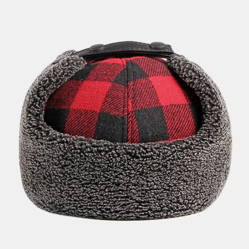 Unisex Cotton Plus Velvet Thick Plaid Baseball Cap Herbst Winter Gehörschutz Ohrenschützer Winddichte Warme Mütze