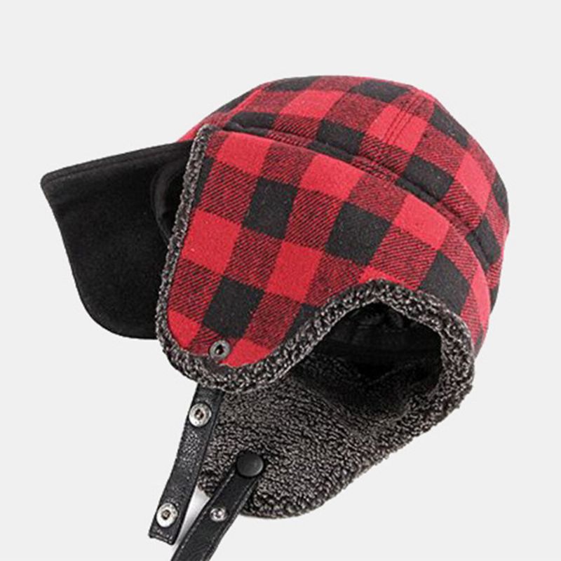 Unisex Cotton Plus Velvet Thick Plaid Baseball Cap Herbst Winter Gehörschutz Ohrenschützer Winddichte Warme Mütze