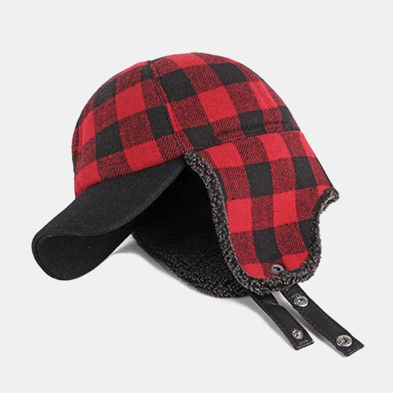 Unisex Cotton Plus Velvet Thick Plaid Baseball Cap Herbst Winter Gehörschutz Ohrenschützer Winddichte Warme Mütze