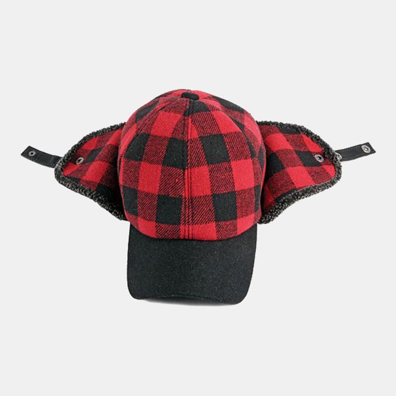 Unisex Cotton Plus Velvet Thick Plaid Baseball Cap Herbst Winter Gehörschutz Ohrenschützer Winddichte Warme Mütze