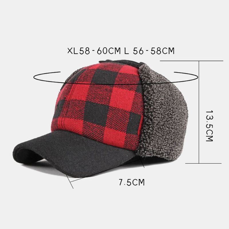 Unisex Cotton Plus Velvet Thick Plaid Baseball Cap Herbst Winter Gehörschutz Ohrenschützer Winddichte Warme Mütze