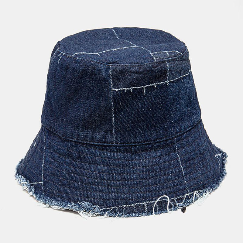 Unisex-denim Distressed Frayed Edge Vintage Lässiger Sonnenschirm Faltbare Flache Hüte Bucket Hats