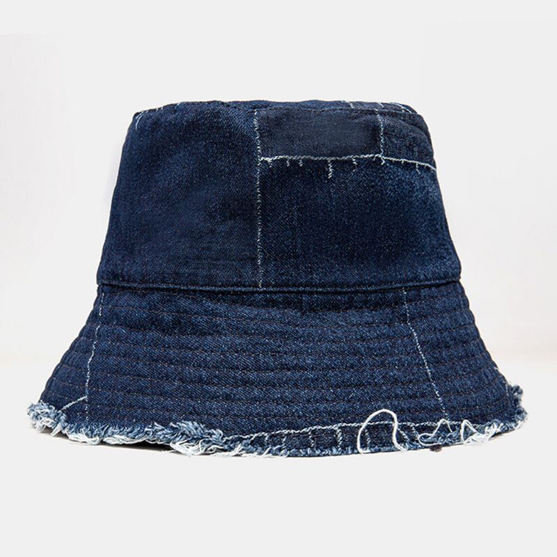 Unisex-denim Distressed Frayed Edge Vintage Lässiger Sonnenschirm Faltbare Flache Hüte Bucket Hats