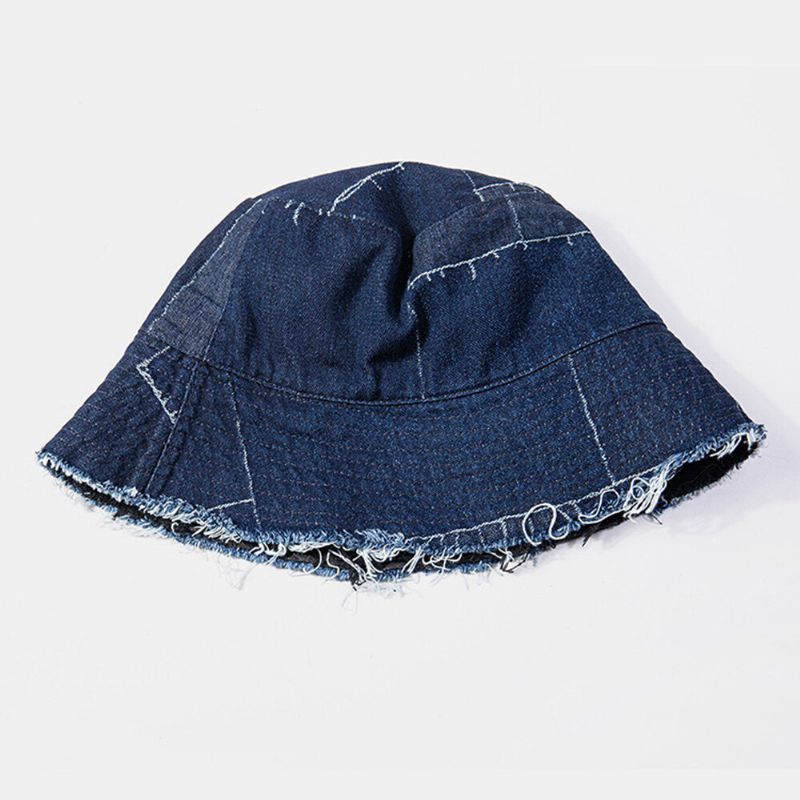 Unisex-denim Distressed Frayed Edge Vintage Lässiger Sonnenschirm Faltbare Flache Hüte Bucket Hats