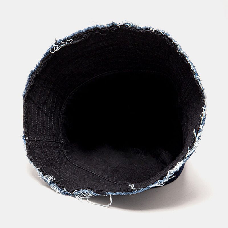 Unisex-denim Distressed Frayed Edge Vintage Lässiger Sonnenschirm Faltbare Flache Hüte Bucket Hats