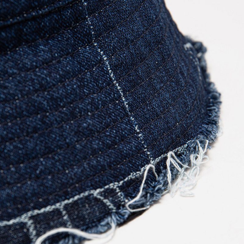 Unisex-denim Distressed Frayed Edge Vintage Lässiger Sonnenschirm Faltbare Flache Hüte Bucket Hats