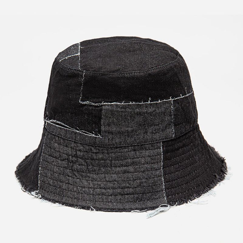 Unisex-denim Distressed Frayed Edge Vintage Lässiger Sonnenschirm Faltbare Flache Hüte Bucket Hats