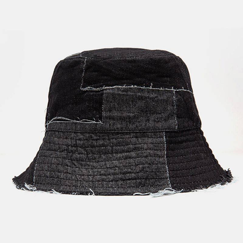 Unisex-denim Distressed Frayed Edge Vintage Lässiger Sonnenschirm Faltbare Flache Hüte Bucket Hats