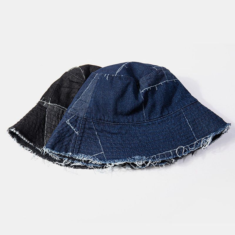 Unisex-denim Distressed Frayed Edge Vintage Lässiger Sonnenschirm Faltbare Flache Hüte Bucket Hats