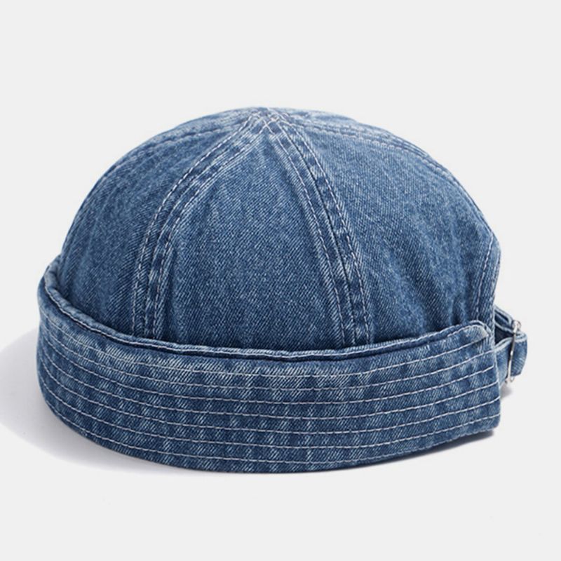 Unisex Denim Einfarbig Retro Modetrend Brimless Beanie Landlord Cap Skull Cap