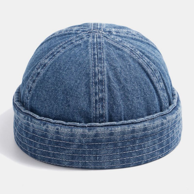 Unisex Denim Einfarbig Retro Modetrend Brimless Beanie Landlord Cap Skull Cap