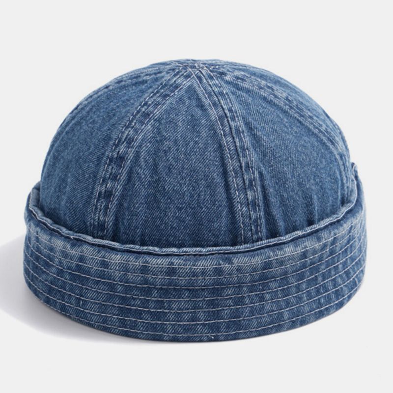 Unisex Denim Einfarbig Retro Modetrend Brimless Beanie Landlord Cap Skull Cap