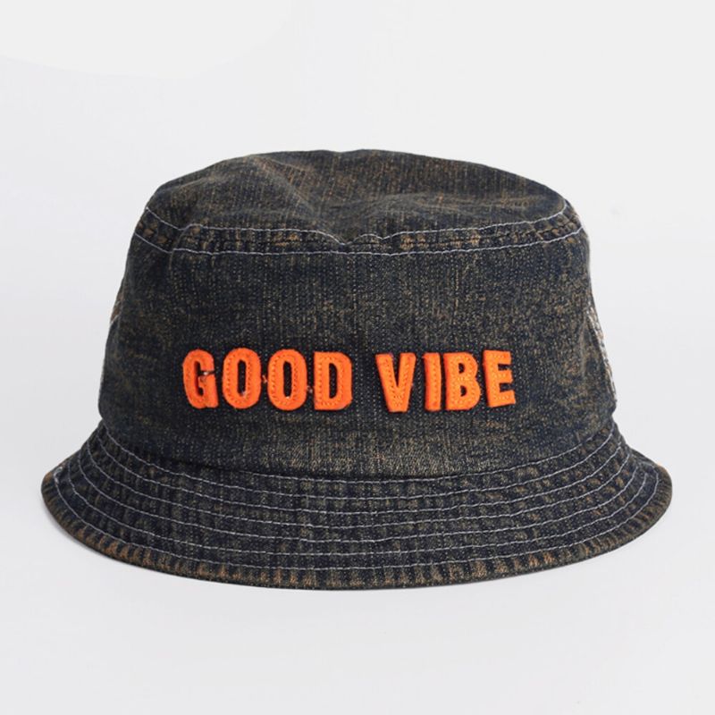 Unisex Denim Made-old Letters Muster Fashion Outdoor Sunshade Bucket Hat