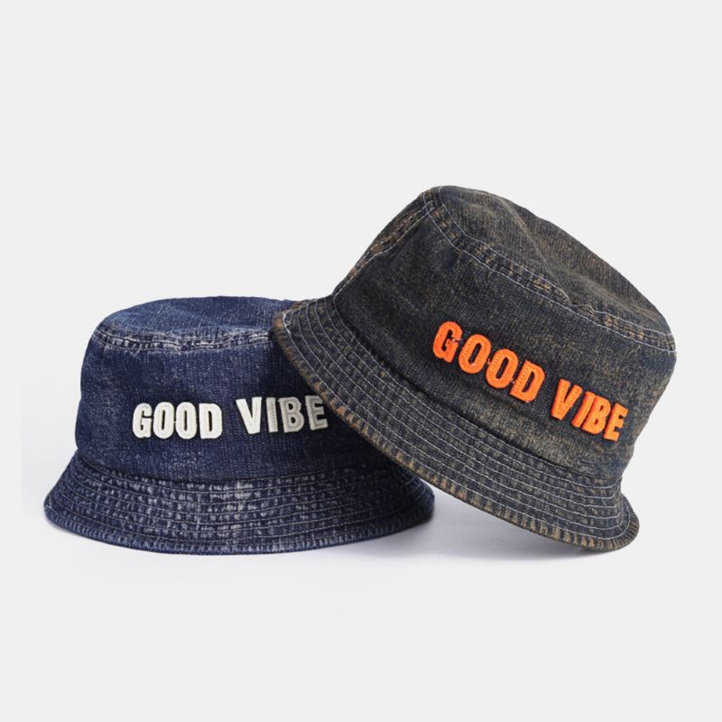 Unisex Denim Made-old Letters Muster Fashion Outdoor Sunshade Bucket Hat