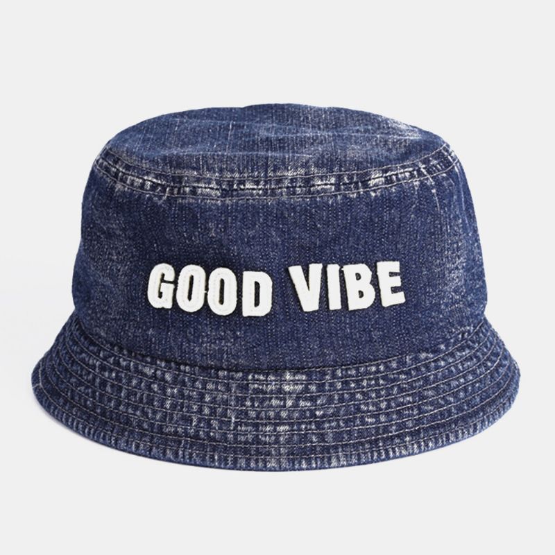 Unisex Denim Made-old Letters Muster Fashion Outdoor Sunshade Bucket Hat