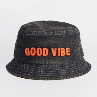 Unisex Denim Made-old Letters Muster Fashion Outdoor Sunshade Bucket Hat