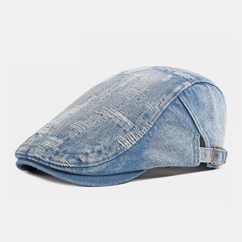 Unisex Denim Washed Make-old Hole Atmungsaktiv Freizeit Sonnenschutz Forward Cap Barett Cap Flat Hat