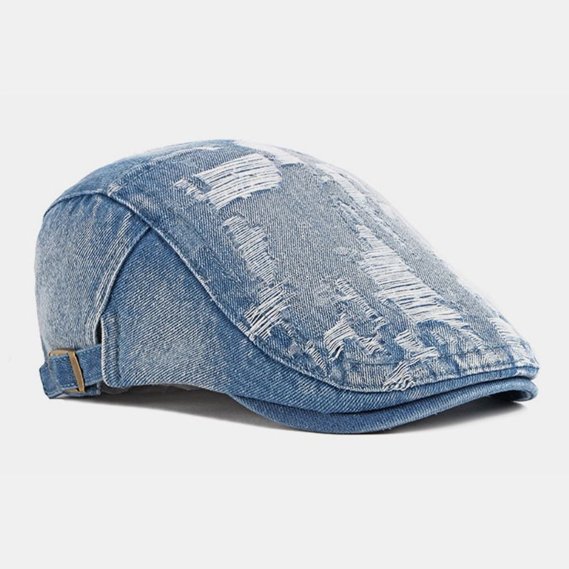 Unisex Denim Washed Make-old Hole Atmungsaktiv Freizeit Sonnenschutz Forward Cap Barett Cap Flat Hat