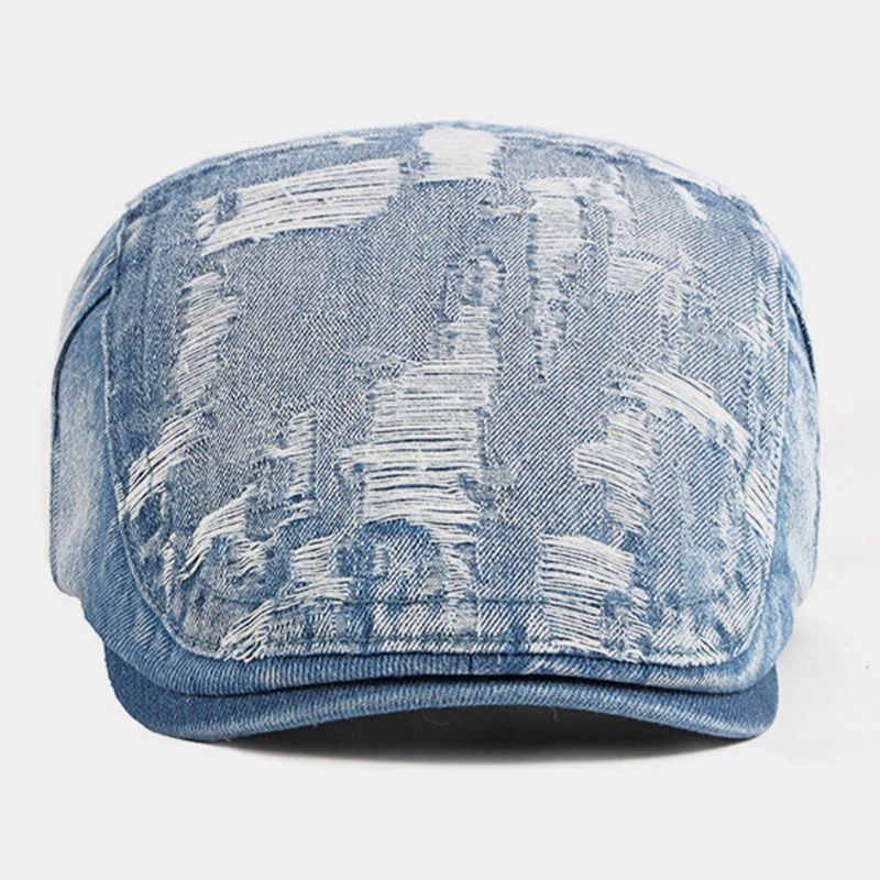 Unisex Denim Washed Make-old Hole Atmungsaktiv Freizeit Sonnenschutz Forward Cap Barett Cap Flat Hat