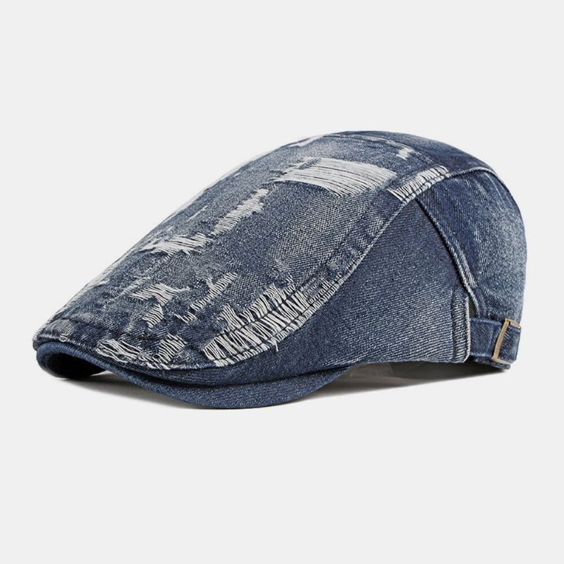 Unisex Denim Washed Make-old Hole Atmungsaktiv Freizeit Sonnenschutz Forward Cap Barett Cap Flat Hat