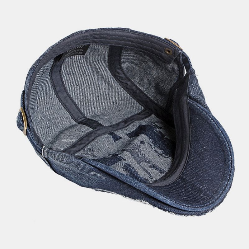 Unisex Denim Washed Make-old Hole Atmungsaktiv Freizeit Sonnenschutz Forward Cap Barett Cap Flat Hat