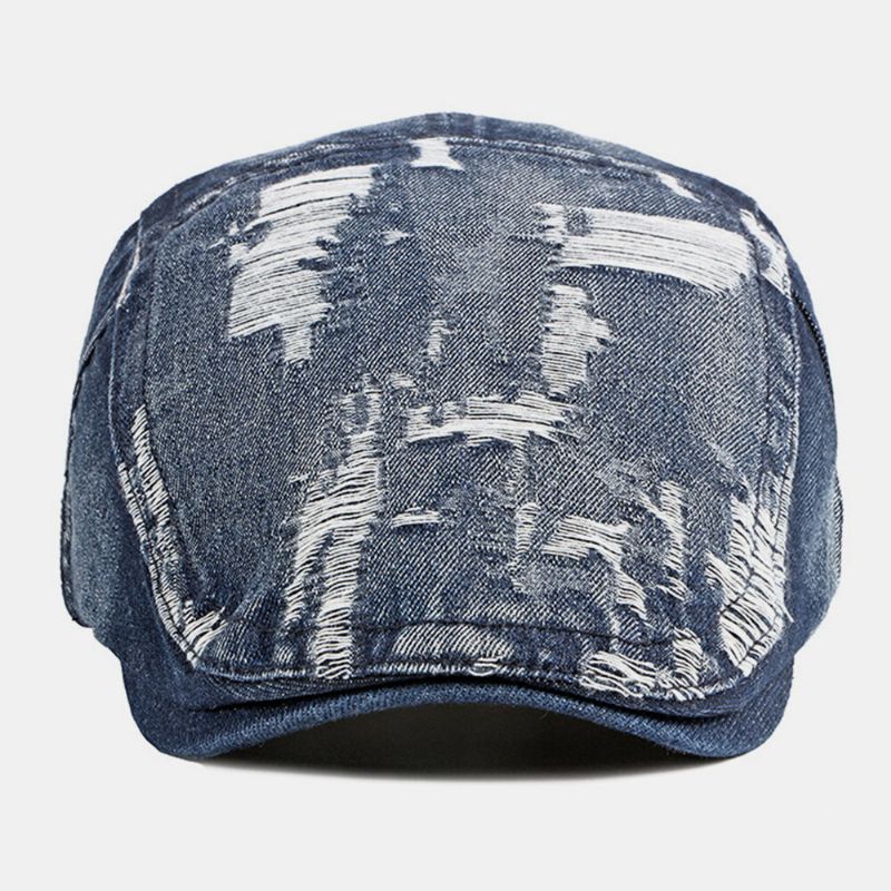 Unisex Denim Washed Make-old Hole Atmungsaktiv Freizeit Sonnenschutz Forward Cap Barett Cap Flat Hat