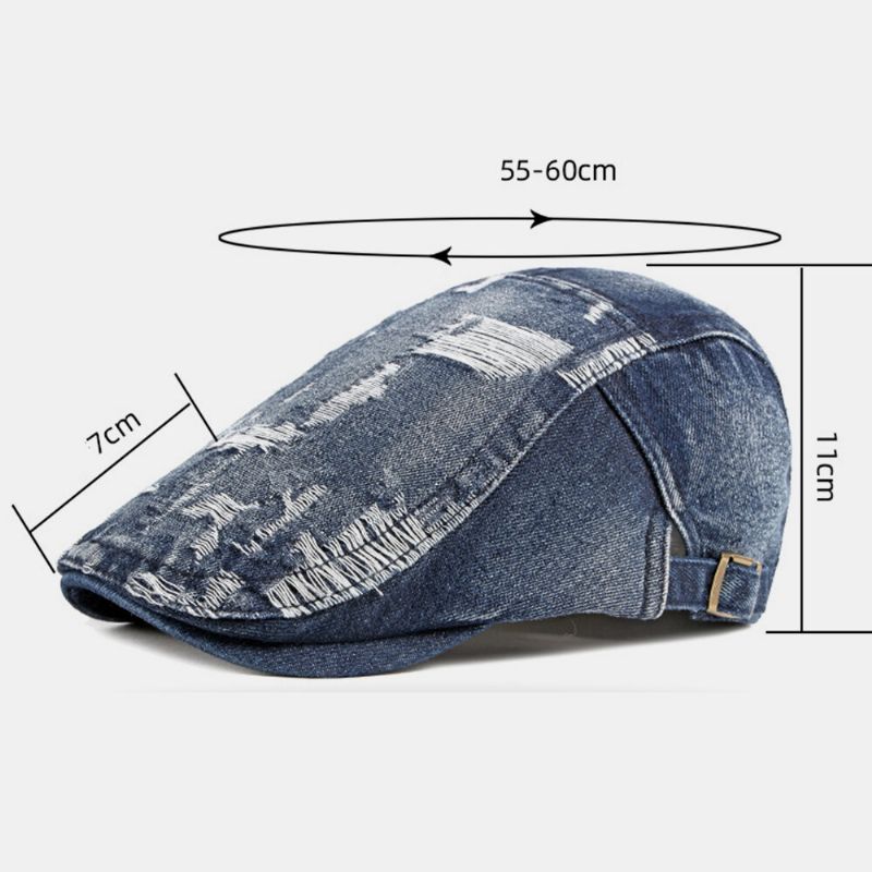 Unisex Denim Washed Make-old Hole Atmungsaktiv Freizeit Sonnenschutz Forward Cap Barett Cap Flat Hat