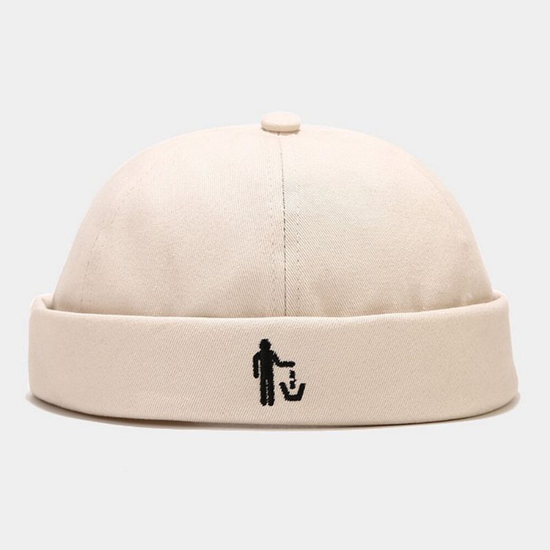 Unisex Dünne Schurken-stickmuster No Brim Skull Cap Lässige Outdoor-verstellbare Sonnenschutz-melone-cap Beanie Landlord Cap