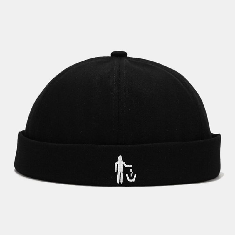 Unisex Dünne Schurken-stickmuster No Brim Skull Cap Lässige Outdoor-verstellbare Sonnenschutz-melone-cap Beanie Landlord Cap