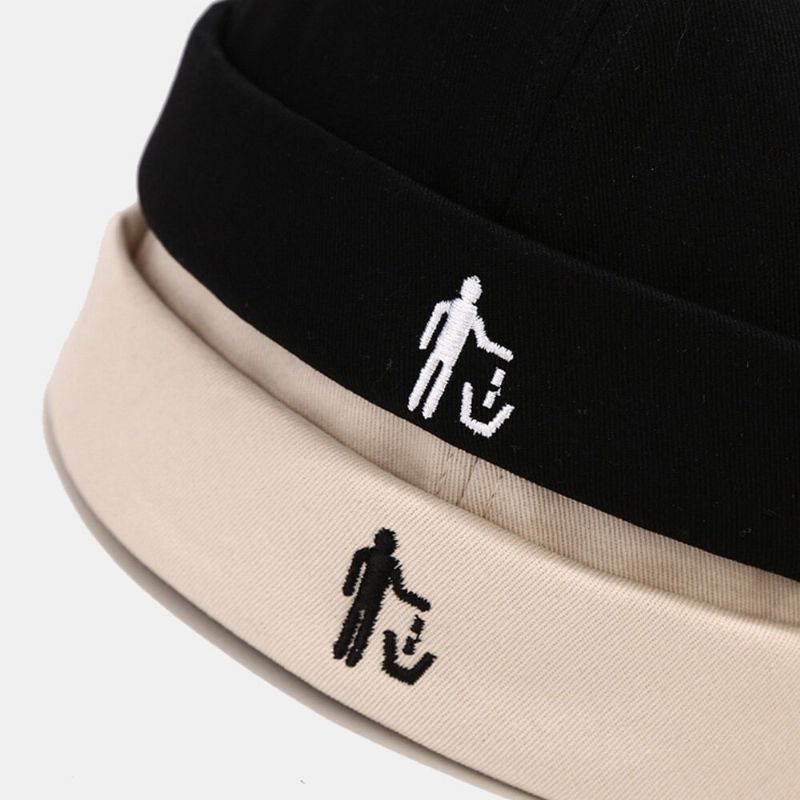 Unisex Dünne Schurken-stickmuster No Brim Skull Cap Lässige Outdoor-verstellbare Sonnenschutz-melone-cap Beanie Landlord Cap