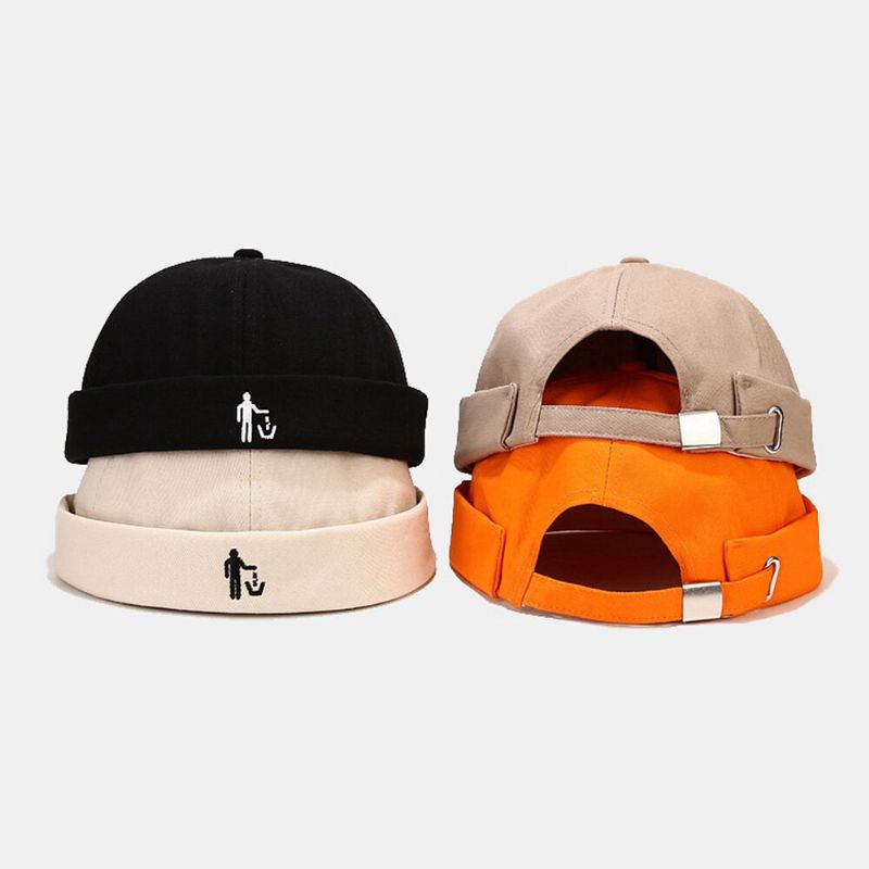 Unisex Dünne Schurken-stickmuster No Brim Skull Cap Lässige Outdoor-verstellbare Sonnenschutz-melone-cap Beanie Landlord Cap