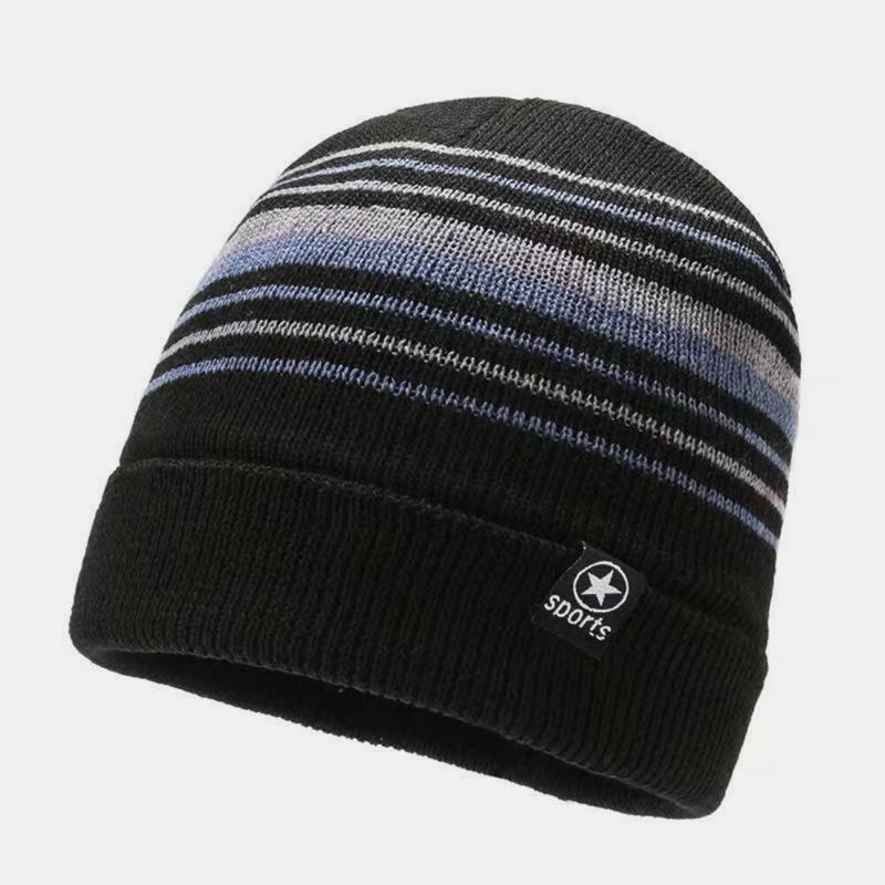 Unisex Farbig Gestreift Plus Samt Verdicken Warme Strickmütze Herbst-winter-gehörschutz Winddichte Beanie-mütze