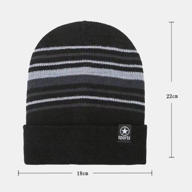 Unisex Farbig Gestreift Plus Samt Verdicken Warme Strickmütze Herbst-winter-gehörschutz Winddichte Beanie-mütze