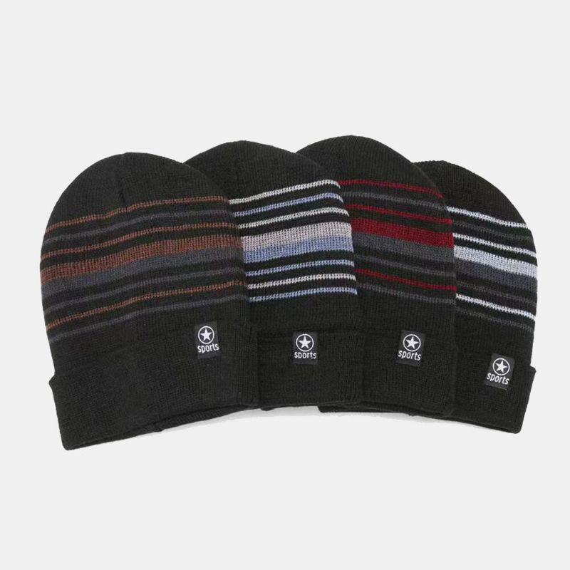 Unisex Farbig Gestreift Plus Samt Verdicken Warme Strickmütze Herbst-winter-gehörschutz Winddichte Beanie-mütze