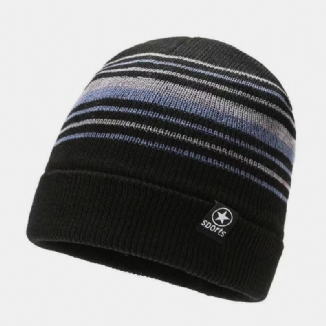 Unisex Farbig Gestreift Plus Samt Verdicken Warme Strickmütze Herbst-winter-gehörschutz Winddichte Beanie-mütze